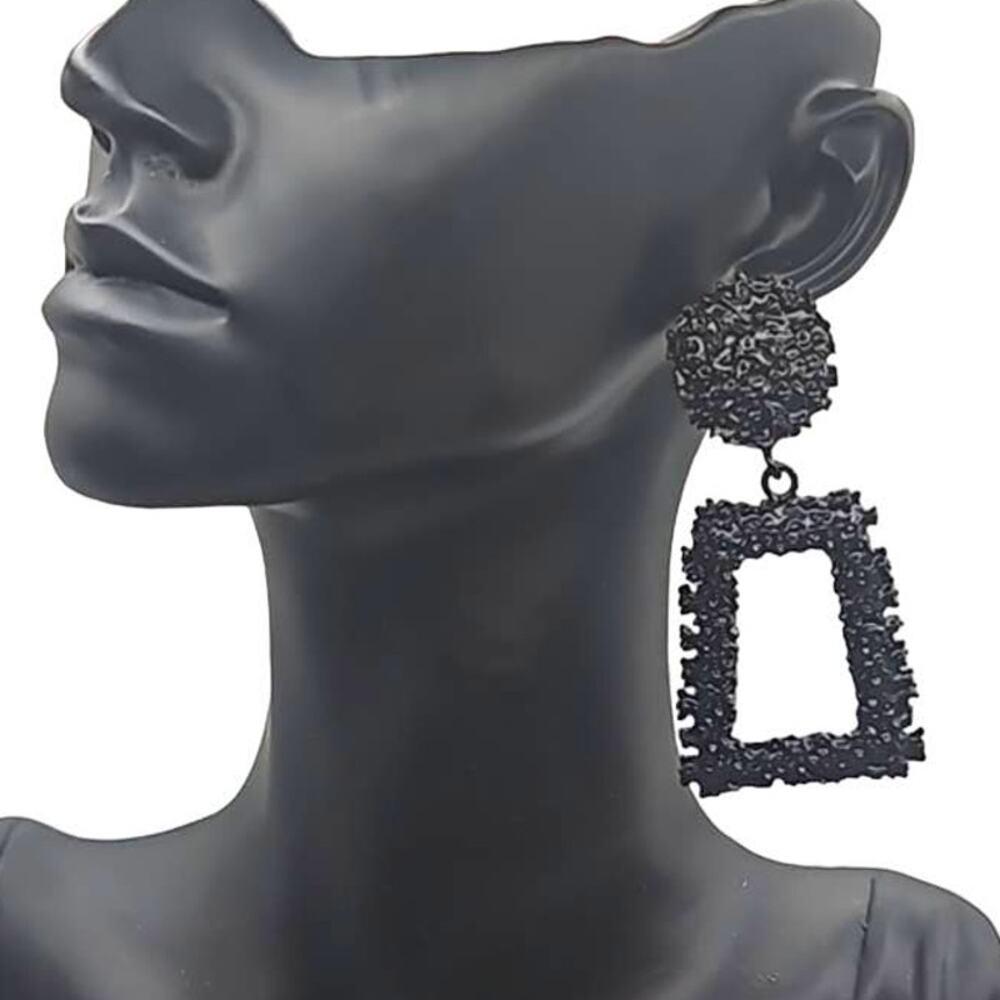 Fashion Frosted Hipster Geometric Dangle Earrings – Black Statement Jewelry NWOT